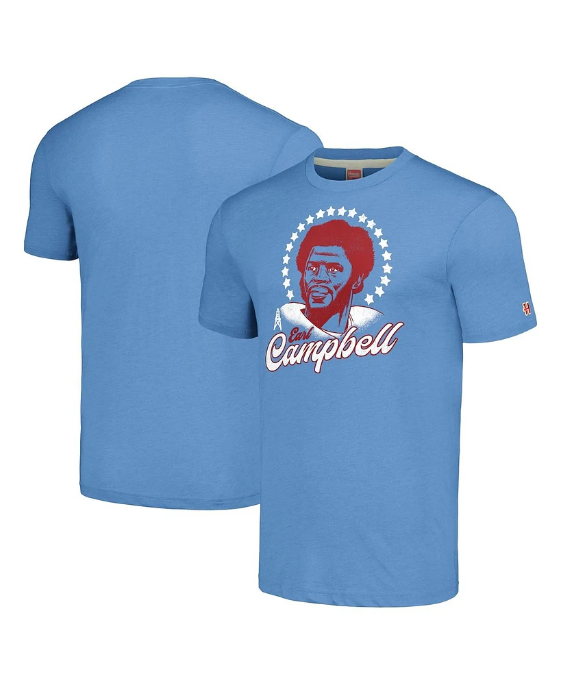 Homage Men's Earl Campbell Heathered Light Blue Houston Oilers Caricature Retired Player Tri-Blend T-Shirt