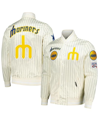 Pro Standard Men's Cream Seattle Mariners Cooperstown Collection Pinstripe Retro Classic Satin Full-Snap Jacket