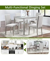 Simplie Fun Elegant 5-Piece Wooden Dining Set Table with Crystal Detail and Upholstered Chairs