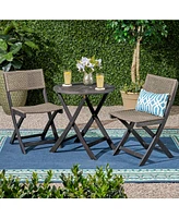 Simplie Fun Elegant Acacia Bistro Set Handcrafted with Woven Wicker & Foldable Design