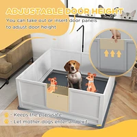 Simplie Fun Spacious Whelping Box with Pig Rail, Adjustable Door, and Heat Lamp Stand