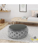 Streamdale Furniture Modern Glam Diamond Tufted Velvet Ottoman with Tempered Glass Top