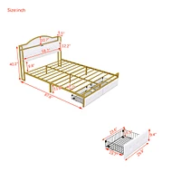 Simplie Fun Metal Platform Bed With 2 drawers, Storage Headboard, Queen, Gold