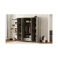 Simplie Fun 4-Door Wardrobe with 1 Drawer, Gray