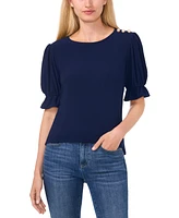 CeCe Women's Puff-Sleeve Button-Shoulder Knit Top