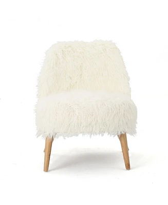 Simplie Fun Glam Accent Chair Furry Texture, Rubberwood Legs