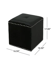 Plush Velvet Square Ottoman with Studded Trim and Single Tuft