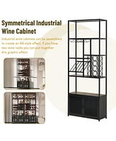 Streamdale Furniture Industrial 82.7" Freestanding Floor Wine Cabinet with Glass Rack