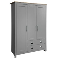 Streamdale Furniture Three Door Storage Wardrobe with Cabinets and Two Hanging Rods, Gray