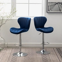 Upholstered Adjustable Swivel Barstools in Blue, Set of 2