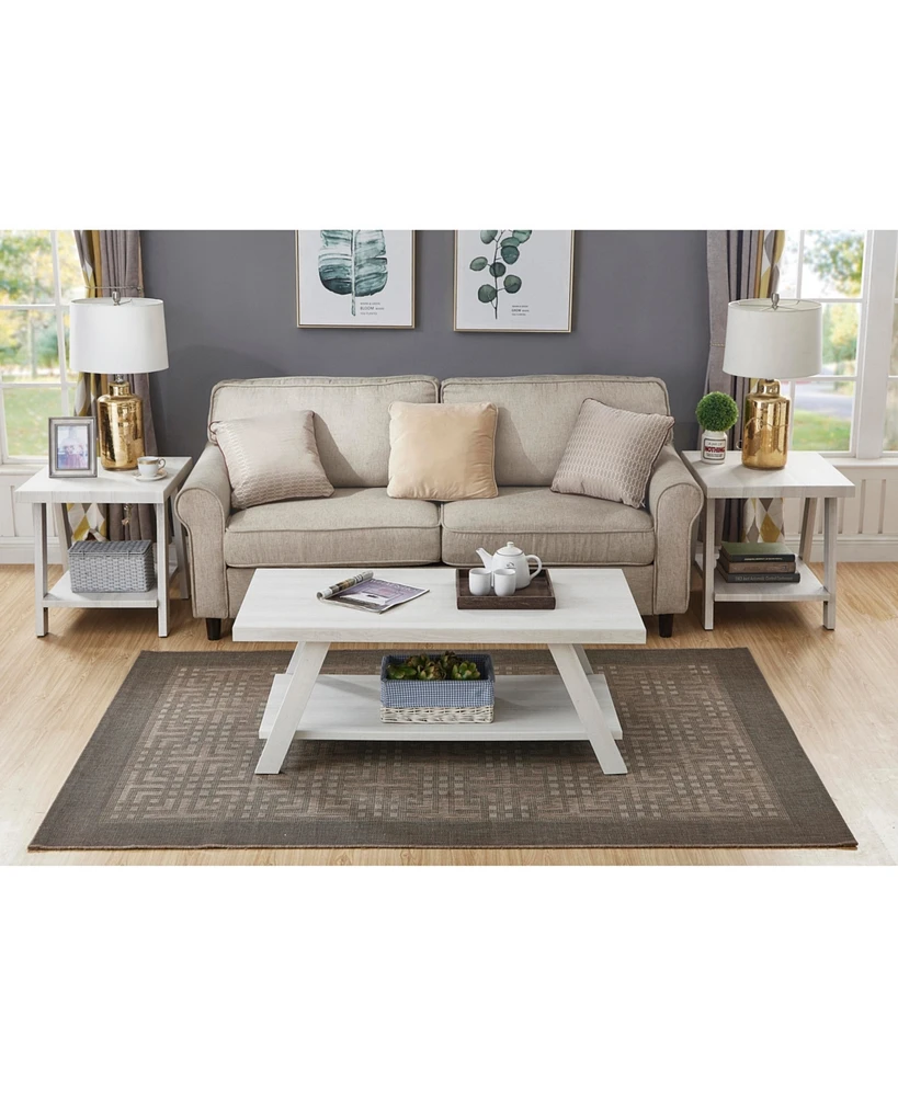 Simplie Fun Contemporary Wood Shelf Coffee Table Set in White Finish