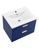 Streamdale Furniture Modern Wall Mount Bathroom Vanity with Undermount Porcelain Sink and Mdf Cabinet