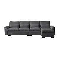 Elegant Chenille Sofa with Reversible Ottoman and Built-in Usb Ports