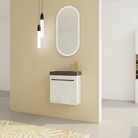 Compact Wall-Mounted Vanity Soft-Close Doors, Resin Sink, Scratch-Resistant Surface