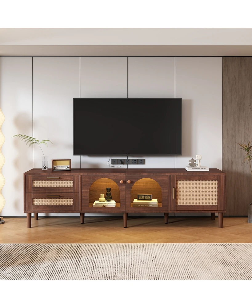 Streamdale Furniture Multifunctional Tv Stand with Rattan Drawers and Ample Storage