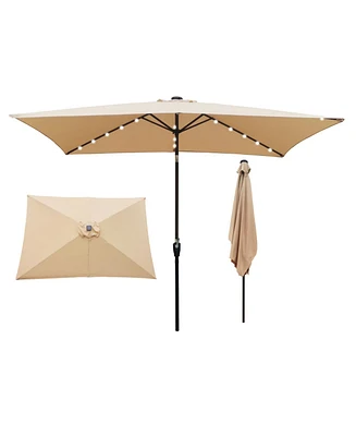 Streamdale Furniture 10 X 6.5FT Rectangular Patio Solar Led Lighted Outdoor Umbrellas With Crank And Push Button