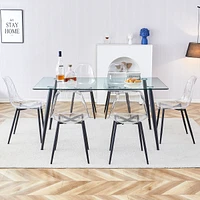 Simplie Fun Sturdy Glass Dining Table and 6 Chairs, Easy to Clean and Assemble