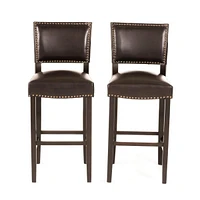 Contemporary Nailhead Barstools with Rubberwood Legs