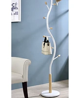 Arles Metal Whtie and Oak Standing Coat Rack