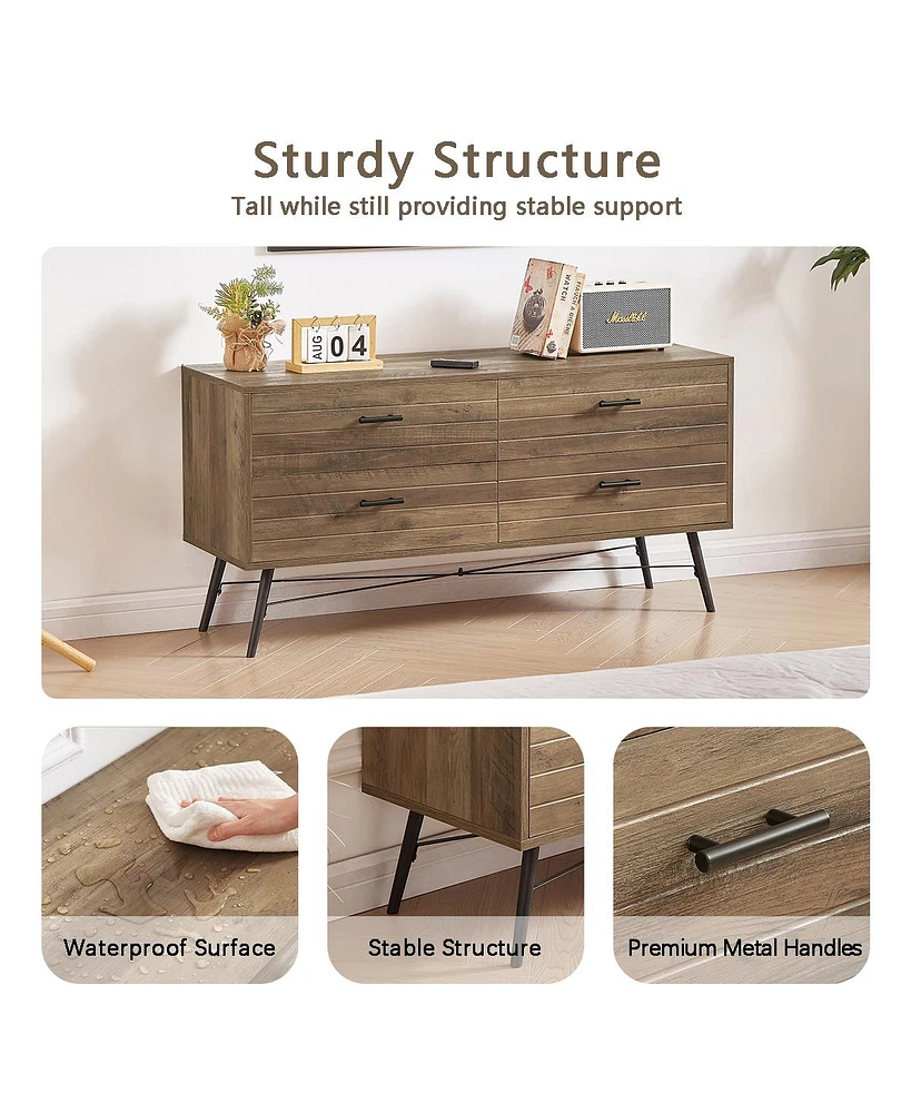 Simplie Fun Walnut Finish Dresser with Stable X-shaped Feet