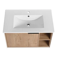 Modern Wall-Mounted Vanity with Soft-Close Door, Ceramic Sink, and Metal Handle