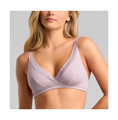 Siella Women's Organic Cotton with Lace Plunge Bra