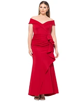 Xscape Plus Off-The-Shoulder Scuba Crepe Gown