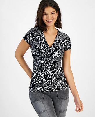 I.n.c. International Concepts Women's Printed V-Neck Top, Created for Macy's