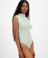 Madden Girl Juniors' Ruched Mock-Neck Sleeveless Bodysuit