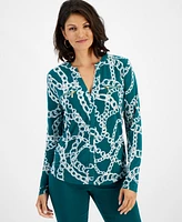 I.n.c. International Concepts Women's Print Zip-Pocket Top, Created for Macy's