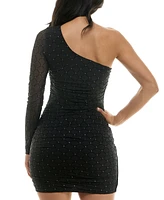 City Studios Juniors' Glitter One-Sleeve Bodycon Dress