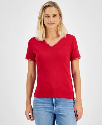 Tommy Hilfiger Women's Embellished V-Neck Cotton T-Shirt