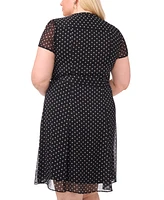 Msk Plus Printed Split-Neck Cap-Sleeve Dress