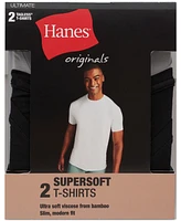 Hanes Originals Ultimate Men's SuperSoft Crewneck T-Shirt, Black/Gray, 2-Pack