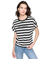 Karl Lagerfeld Paris Women's Striped Logo T-Shirt