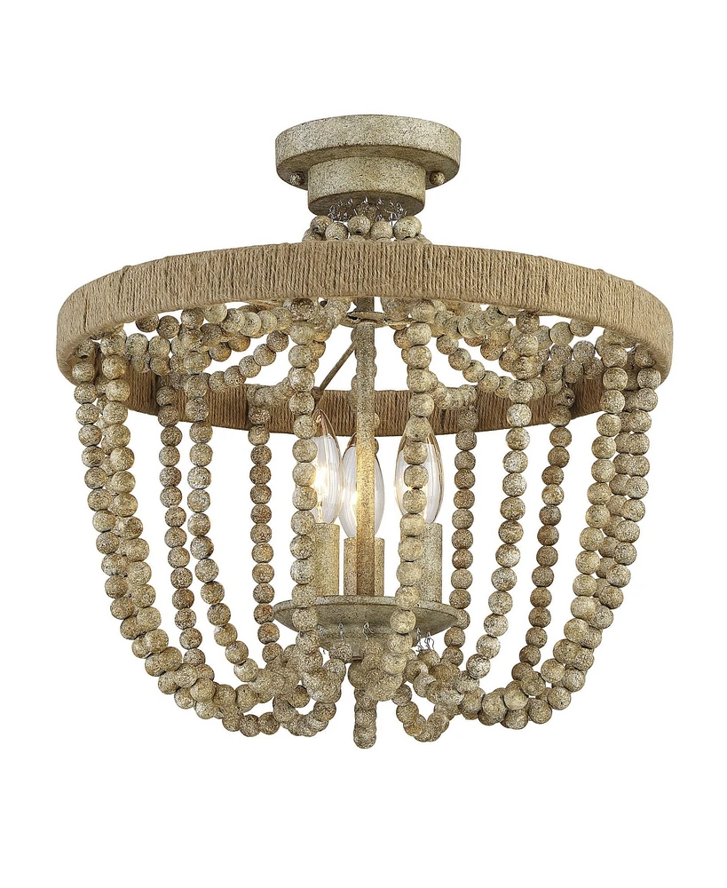 Trade Winds Lighting 3-Light Ceiling Light In Natural Wood With Rope