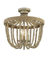 Trade Winds Lighting 3-Light Ceiling Light In Natural Wood With Rope