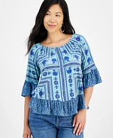 Style & Co Petite Printed On-Off Knit Top, Created for Macy's