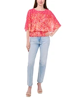 Sam & Jess Women's Floral-Print Smocked-Waist Flutter-Sleeve Top