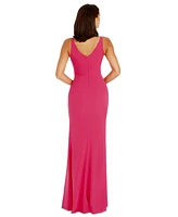 Dress the Population Women's Jordan V-Neck Asymmetrical Ruched Bodycon Maxi