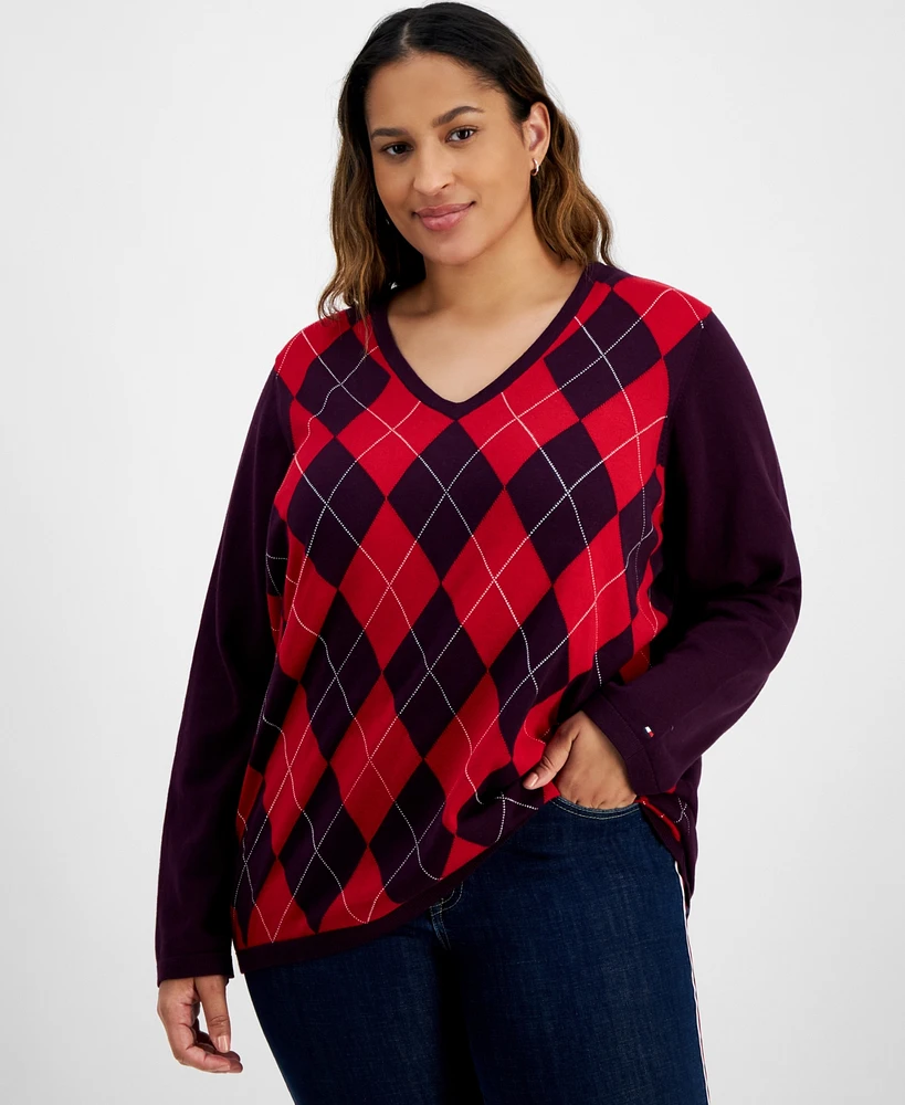 Tommy Hilfiger Plus Argyle V-Neck Sweater