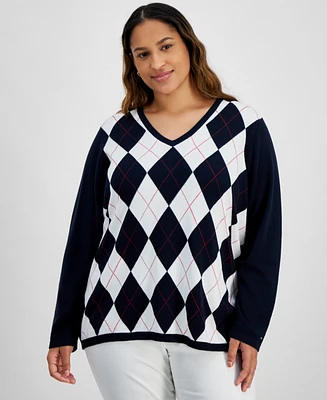 Tommy Hilfiger Plus Argyle V-Neck Sweater