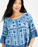 Style & Co Petite Printed On-Off Knit Top, Created for Macy's