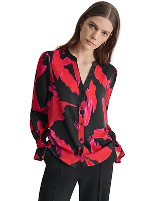 Dkny Women's Printed Blouson-Sleeve Button-Front Shirt