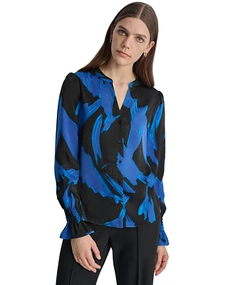 Dkny Women's Printed Blouson-Sleeve Button-Front Shirt