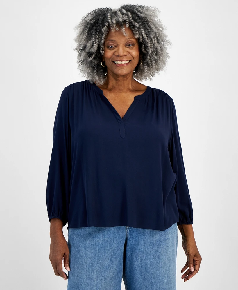 Style & Co Plus Split-Neckline Popover Blouse, Created for