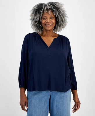 Style & Co Plus Split-Neckline Popover Blouse, Created for