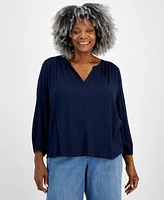 Style & Co Plus Split-Neckline Popover Blouse, Created for