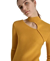 Dkny Women's Ribbed Cutout Mock Neck Sweater