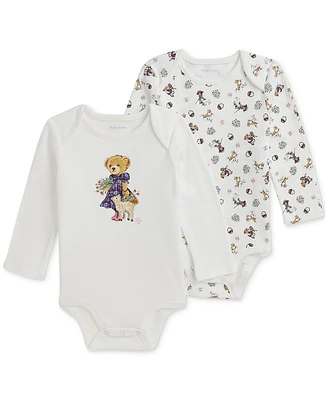 Polo Ralph Lauren Baby Girls Bear Cotton Bodysuits, Pack of 2